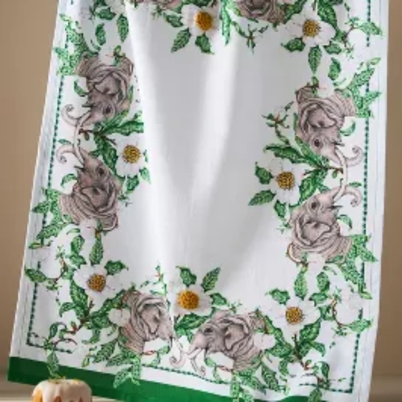 Anthropologie Other - LOU ROTA ANTHROPOLOGIE LARGE ELEPHANT FLOWERS COTTON TEA TOWEL HOSTESS G…